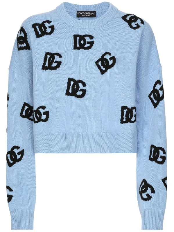 Dolce & Gabbana Women's Sweaters Clear Blue Plaid Sweater Polka Dot Checkered