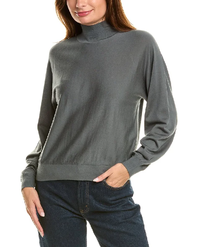 Theory Blouson Turtleneck Wool-Blend Sweater Seamless Knitted Crochet