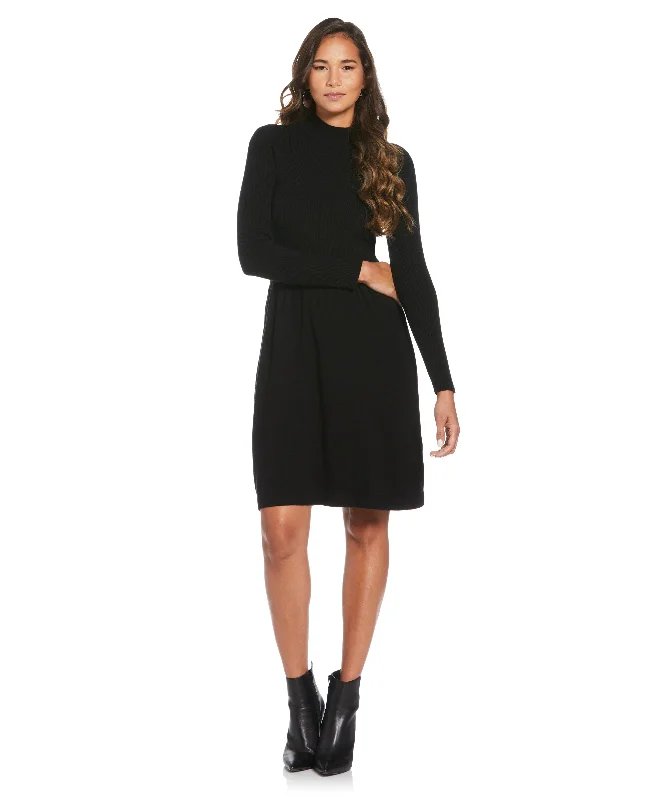 Petite Mock Neck Sweater Dress Houndstooth Herringbone Solid