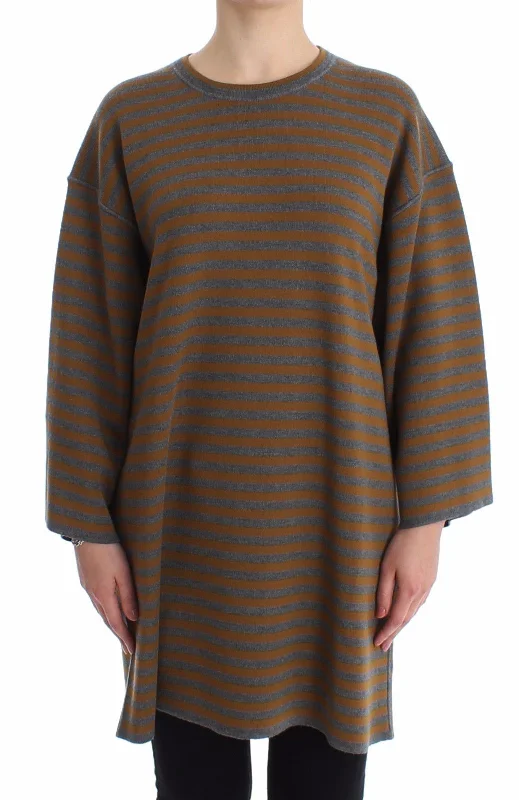 Dolce & Gabbana  Striped Wool Sweater Dress Hooded Caped Shawl Collar