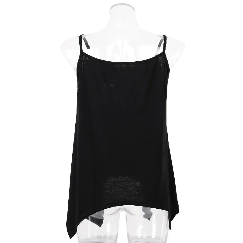 Women Spaghetti Strap Tank Tops V Neck Pleated Camisole Black L fitted tank top