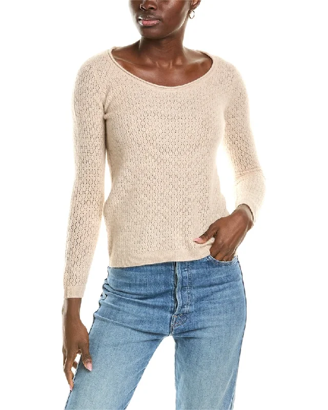 Sofiacashmere Pointelle Scoop Neck Cashmere Sweater Fitted Loose Oversized