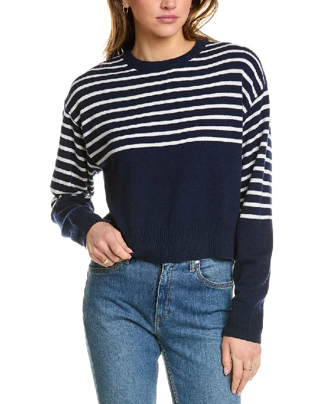 Monrow Stripe Wool & Cashmere-Blend Sweater Toggled Drawstring Belted