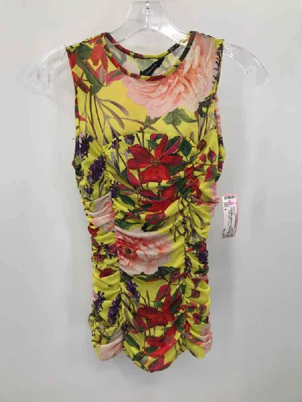 Pre-Owned Karen Millen Yellow Size 6 Floral Tank Top gold tank top