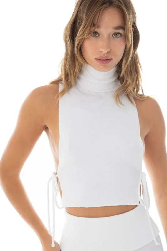 Race Babe White Crop Top Chenille Blend Fleece Blend Nylon Blend