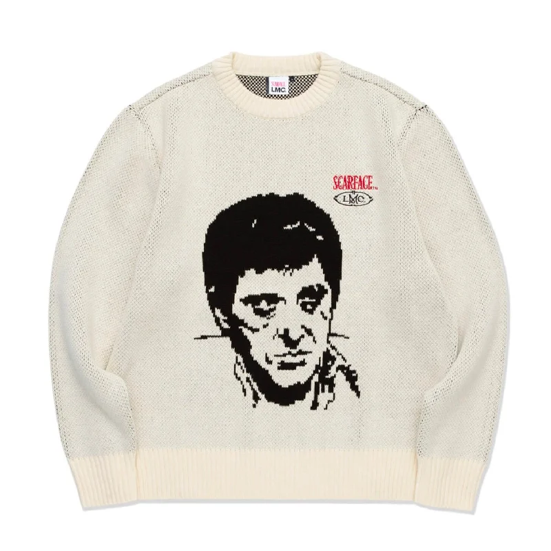 Scarface Mafia 90s Aesthetic Knit White Sweater Polka Dot Checkered Tartan