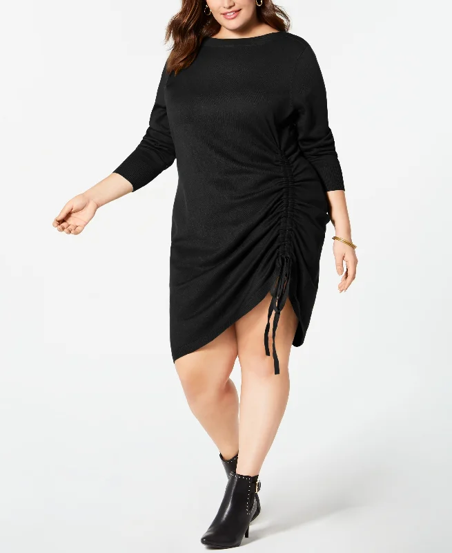 NY Collection Plus Size 3/4 Sleeve Ruched Sweater Dress Lightweight Heavyweight Midweight