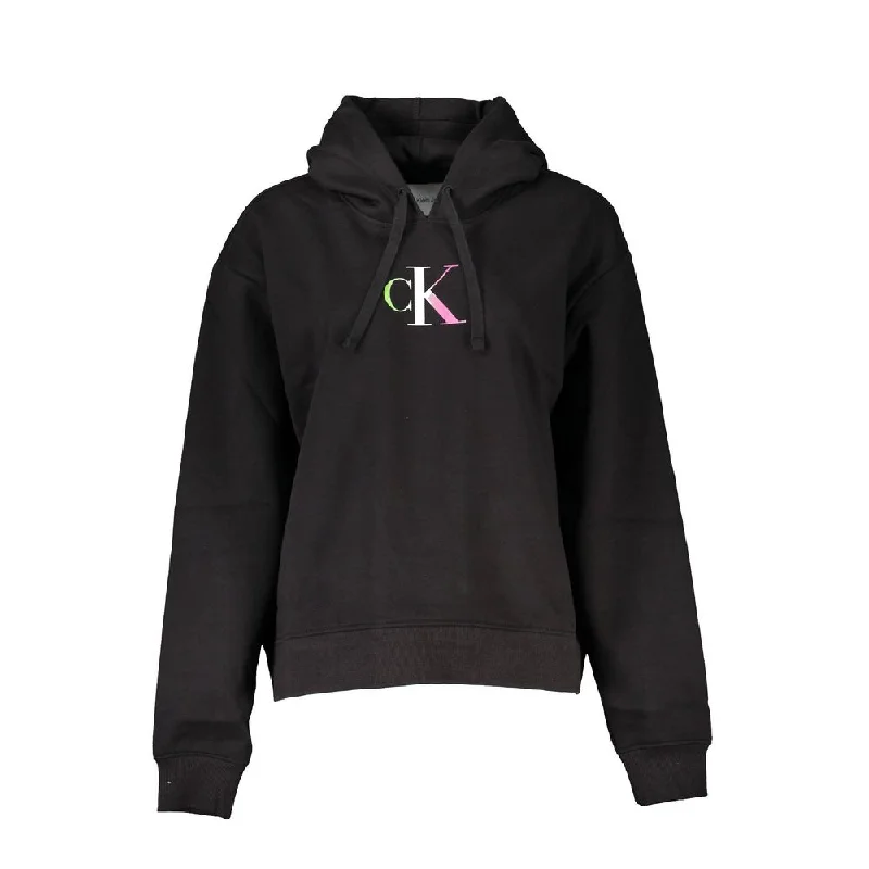 Calvin Klein Chic Black Hooded Sweatshirt with Fleece Interior Hoodie with Snap Buttons Easy Quick