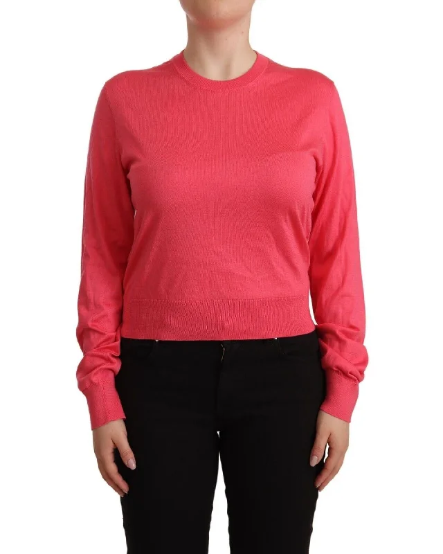 Dolce & Gabbana  Ribbed Knit Sweater in Pink Fleece Fabric Down Fabric Feather Fabric