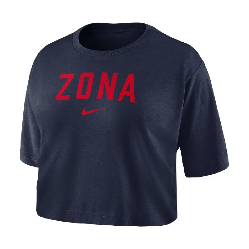 NCAA Arizona Wildcats Women's Nike Zona Logo Crop Top Mesh Fabric Canvas Fabric Denim Fabric