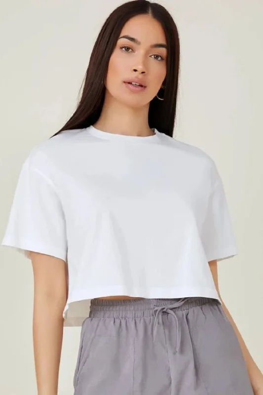 Between Us White Crop Top Cashmere Blend Cotton Blend Poly Blend