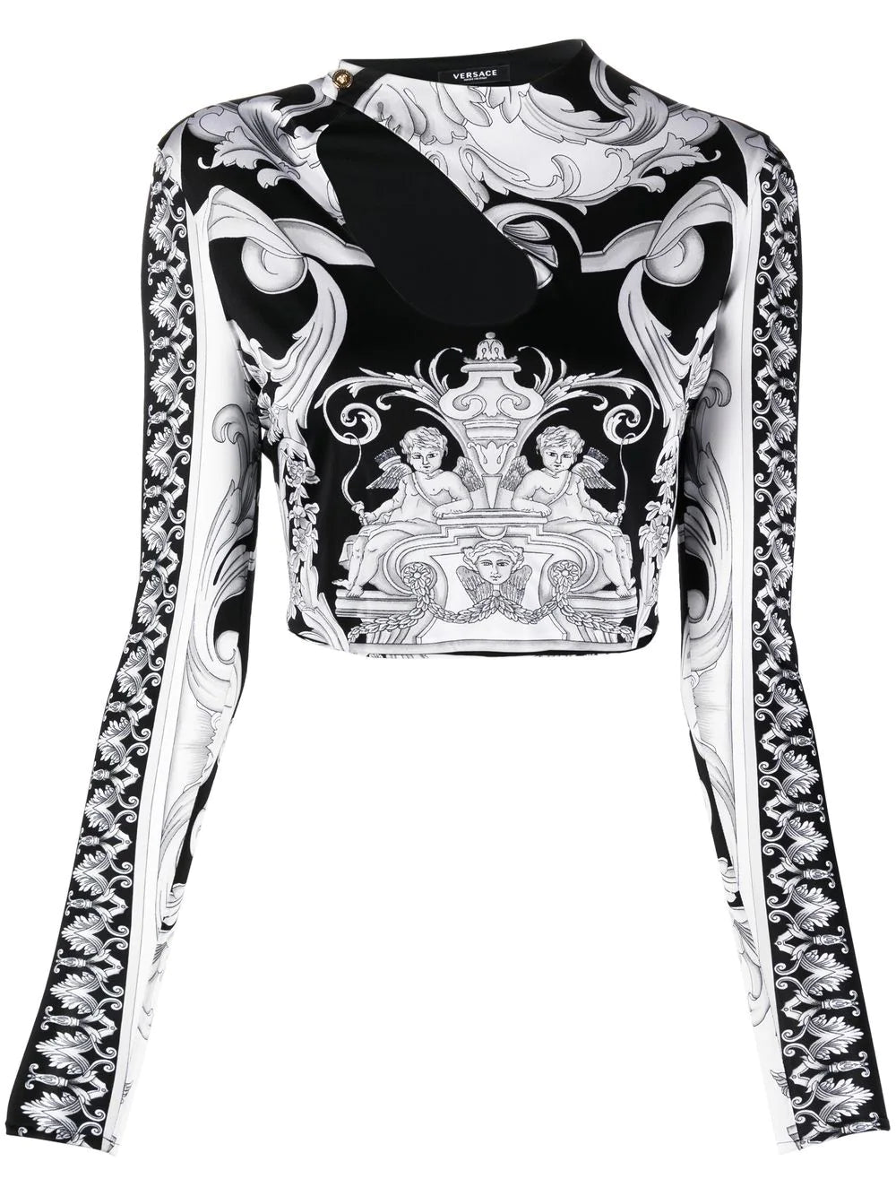 Versace Silver Baroque Tear Drop Crop Top Iron Safe Non-Iron Wrinkle Free