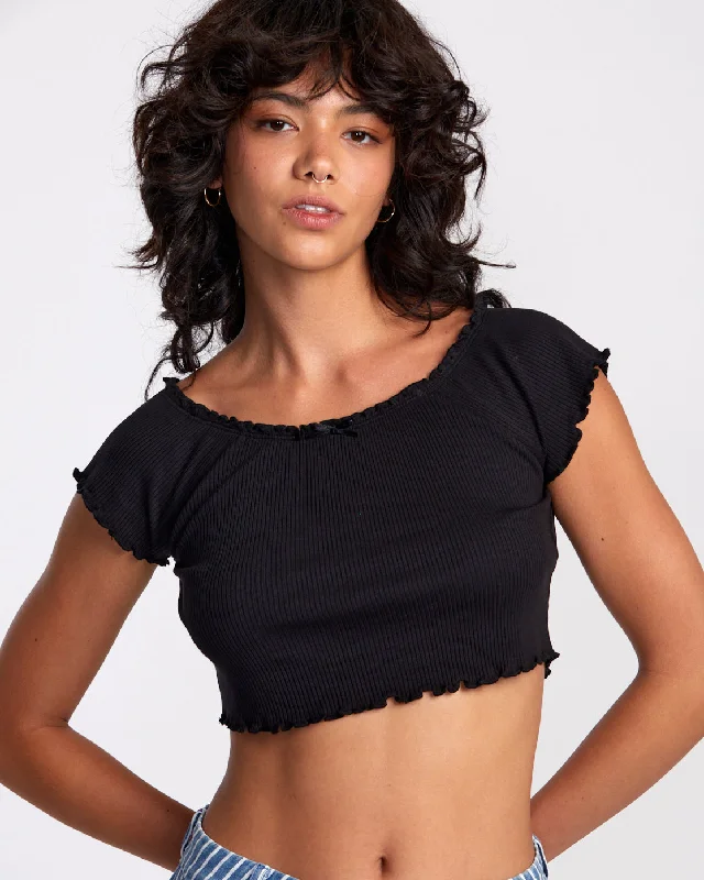 Delilah Off-The-Shoulder Crop Top - RVCA Black Layered Multi-layer Single Layer