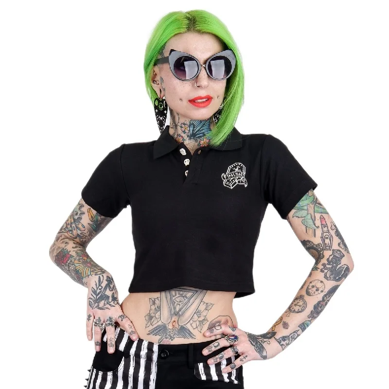 Finish Me Coffin Polo Crop Top Silk Blend Satin Velvet