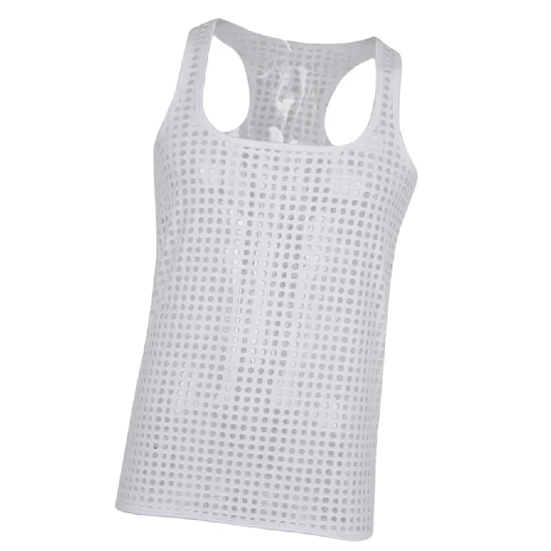 Men's Sleeveless Gym Sports Vest Hollow out Mesh Singlets Tank Tops M White mint tank top