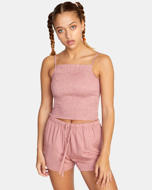 Revival Smocked Crop Top - Deep Dusty Rose Zippered Buttoned Snapped