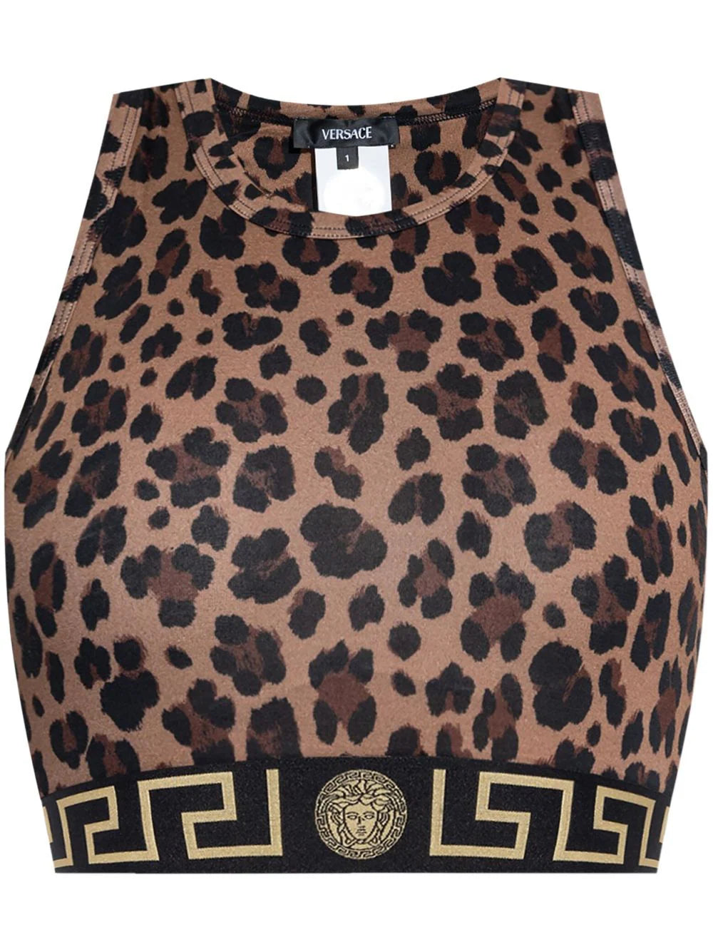 Versace Leopard Greca Crop Top Mesh Canvas Denim