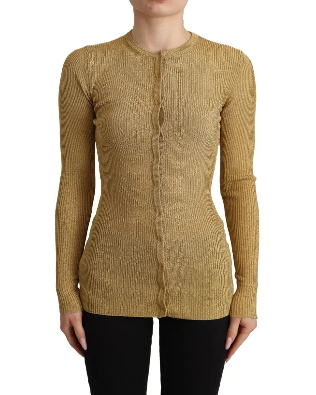 Dolce & Gabbana  Ribbed Knit Sweater in Gold Beaded Sweater Sequined Faux Fur