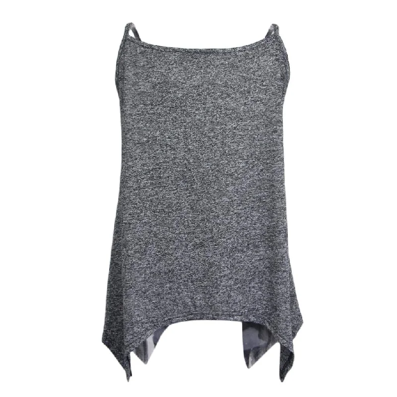 Women Spaghetti Strap Tank Tops V Neck Pleated Camisole Gray L essential tank top