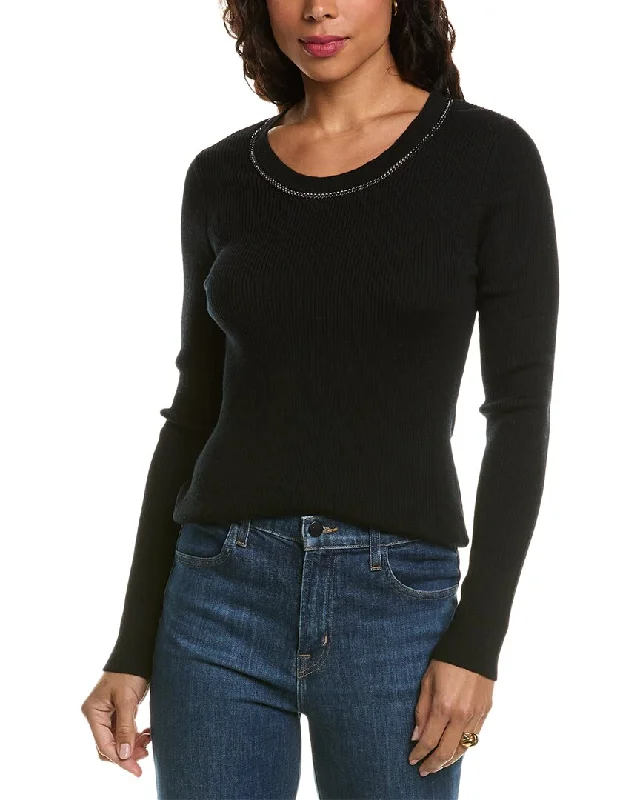 Elie Tahari Chain Trim Wool Sweater Sweater Knitwear Pullover