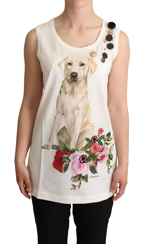 Dolce & Gabbana Chic Canine Floral Sleeveless Women's Tank grey tank top