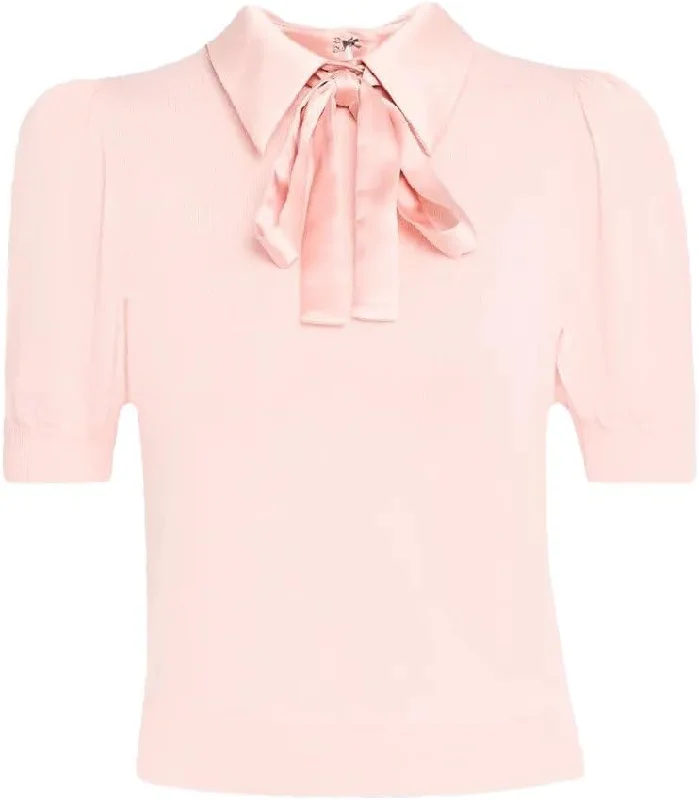 alice + olivia Chase Puff Sleeve Sweater, Pearl Blush Spandex Blend Rayon Blend Denim Blend