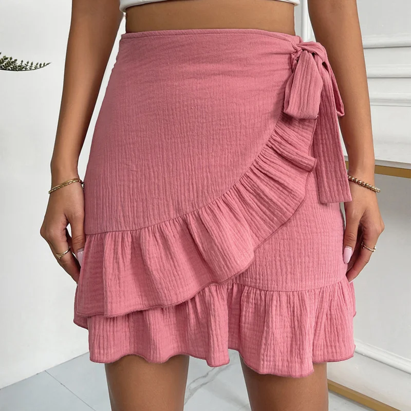 Women Summer Sexy Ruffled Lace-Up Skirt lace skirt intricate