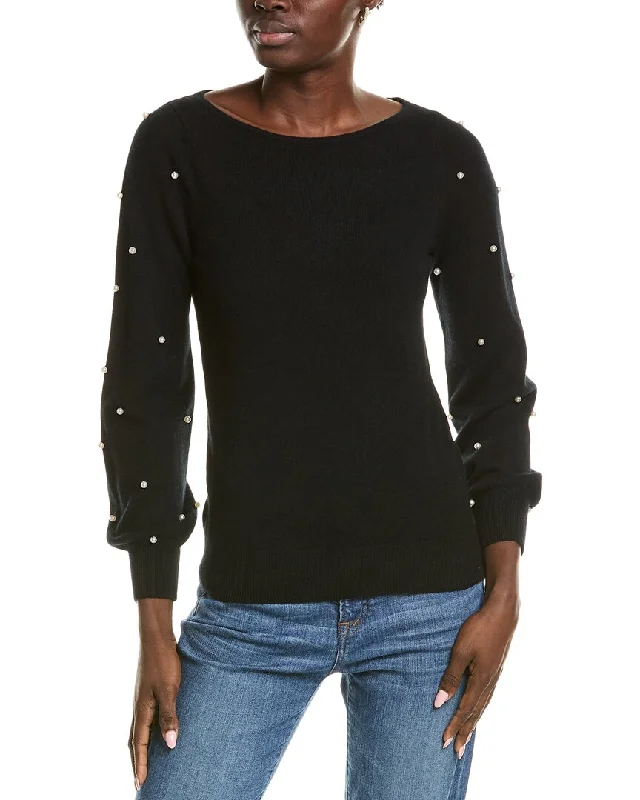 Sofiacashmere Embellished Cashmere Sweater Transparent Opaque Sheer