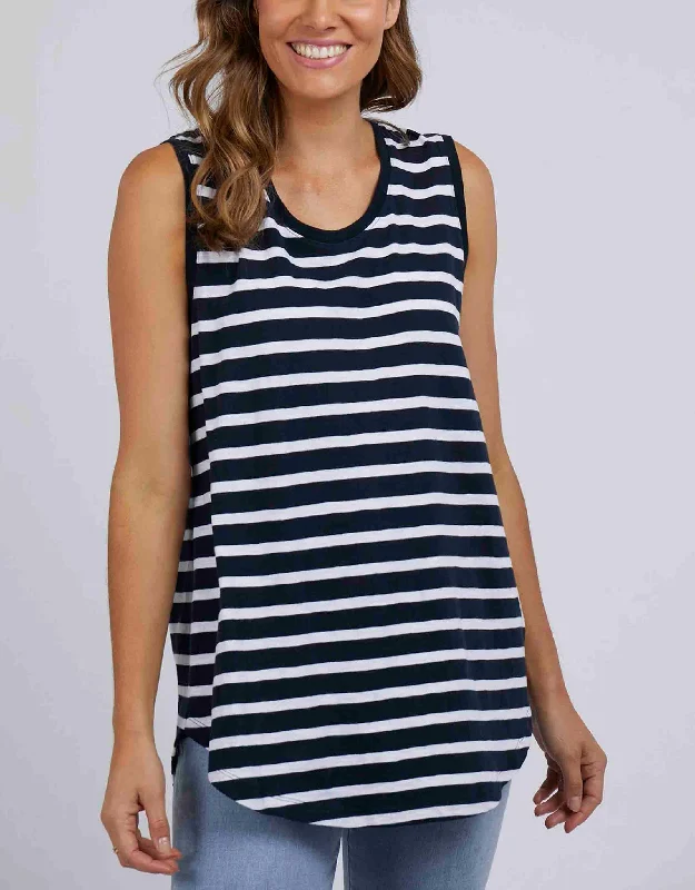 Scoop Tank - Navy With White Stripe sheer tank top