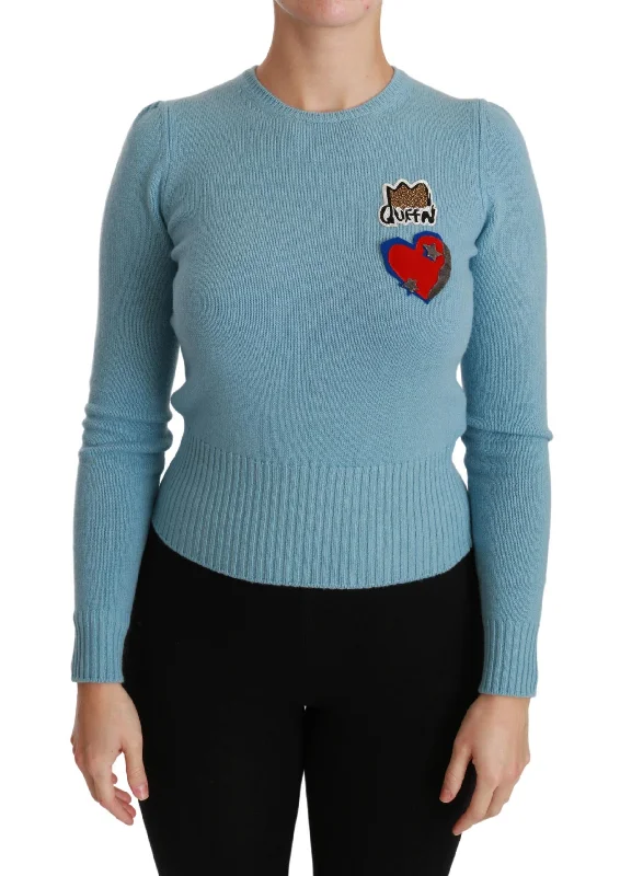 Dolce & Gabbana  Queen Sweater - Light Blue Cashmere Satin Fabric Silk Fabric Chiffon Fabric