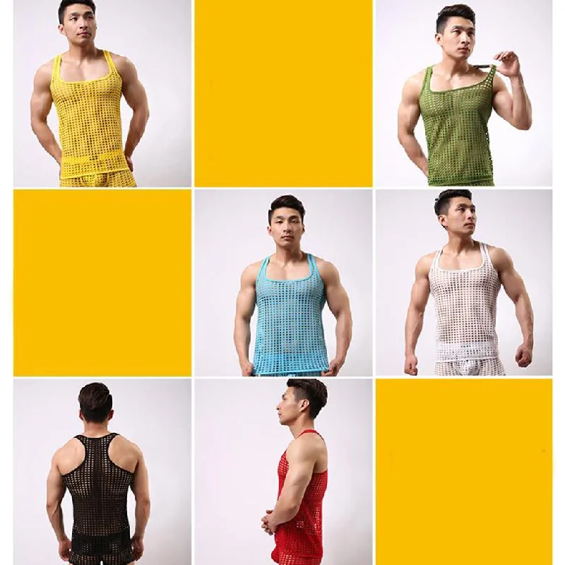 Men's Sleeveless Gym Sports Vest Hollow out Mesh Singlets Tank Tops L Blue lavender tank top