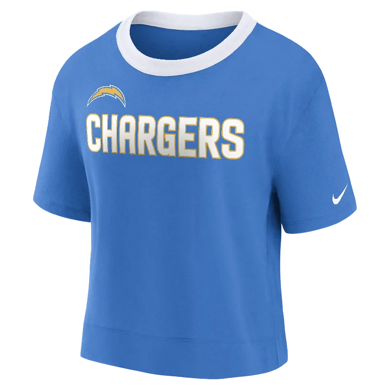 NFL Los Angeles Chargers Women's Nike Football Fan Crop Top Print Jacquard Patchwork