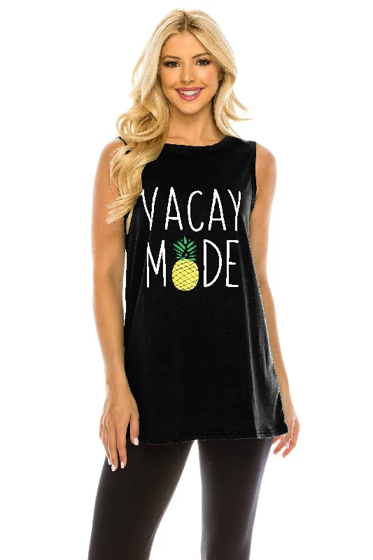 Haute Edition Women's Vacay Mode Loose Fit Tank top. Plus size available v-neck tank top