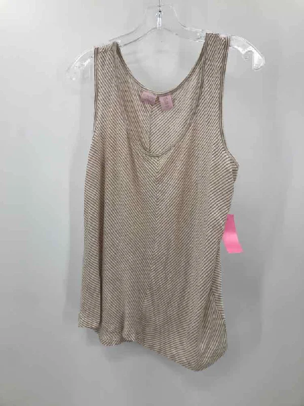 Pre-Owned Saint Tropez Tan Size Medium Linen Stripe Tank Top flowy tank top