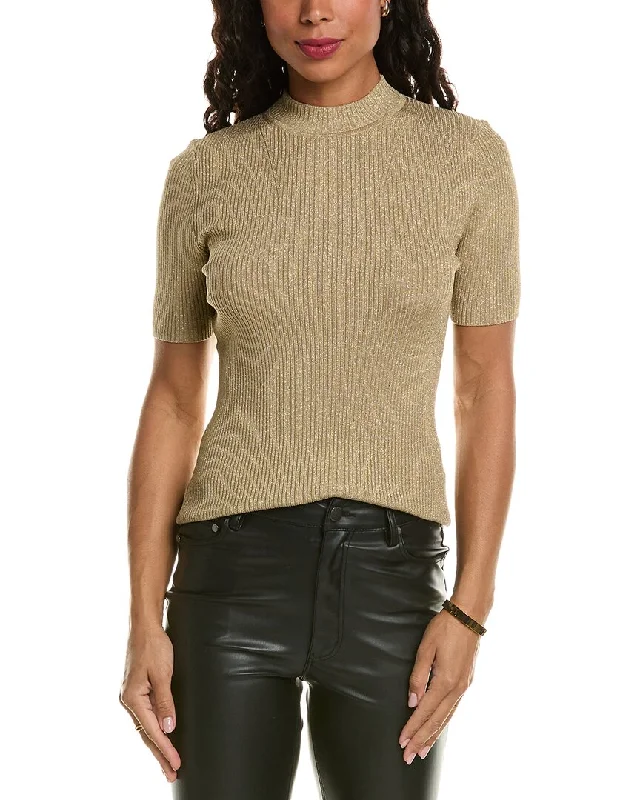 Elie Tahari Metallic Mock Sweater Casual Formal Business