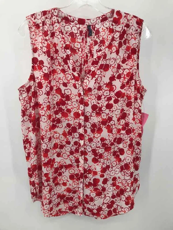 Pre-Owned NYDJ White Size Medium Printed Tank Top cherry red tank