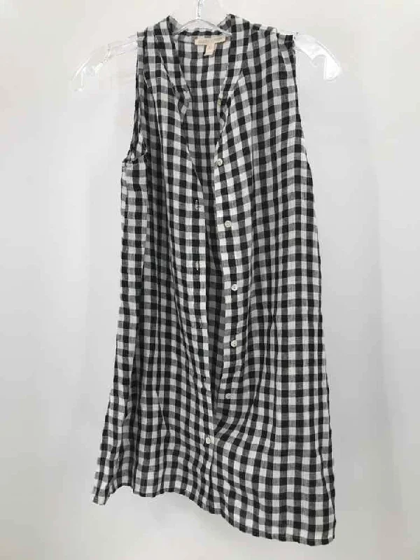 Pre-Owned Eileen Fisher Black Size XSP Gingham Tank Top cutout tank top