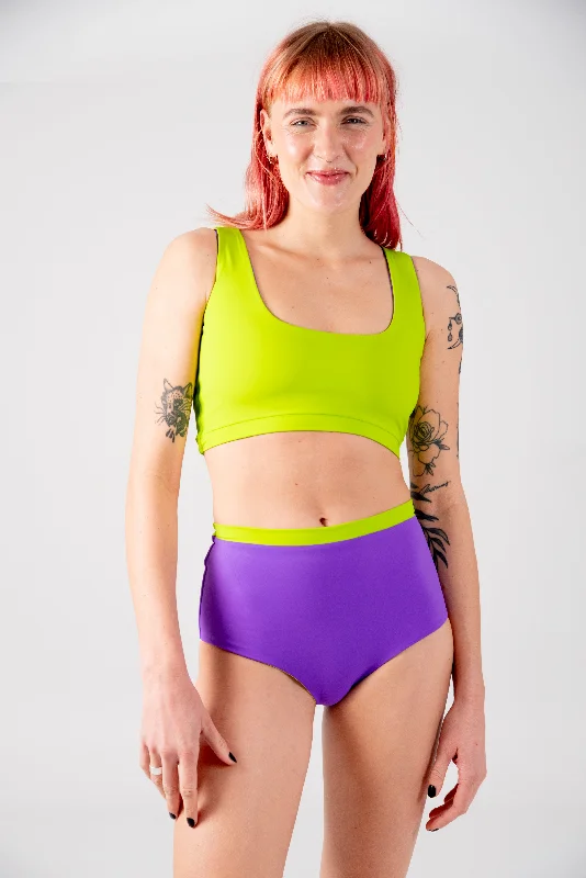 Flip-it Swim 4-way Reversible Crop Top Regular In Grape And Apple Sours Print Jacquard Patchwork