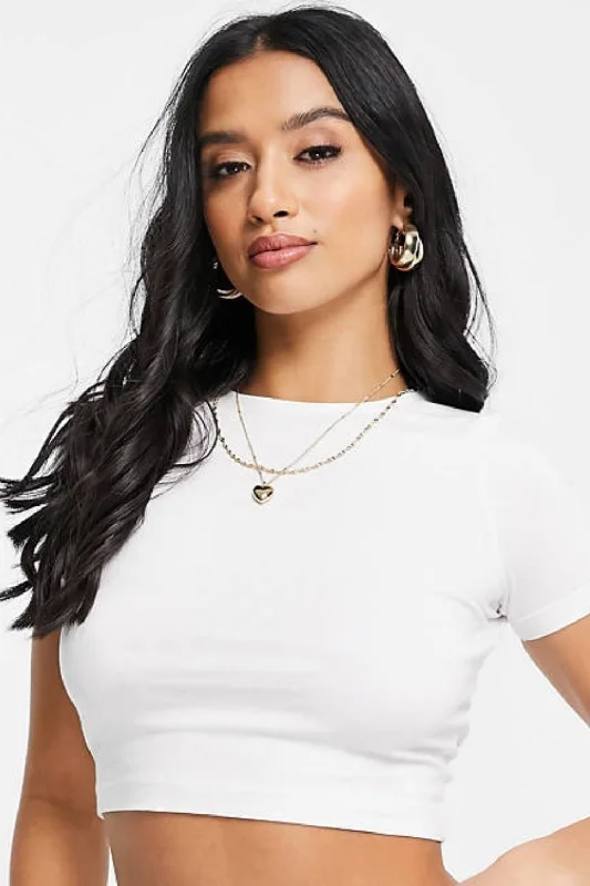 Not Very Basic White Crop Top Ribbed Crop Top High Neck Heavyweight