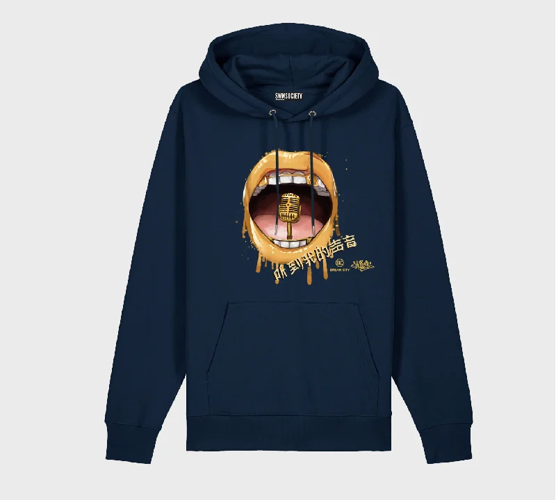 SWMSociety x Dream City x Hear My Voice Hoodie Hoodie with Hem Applique Textured Unique