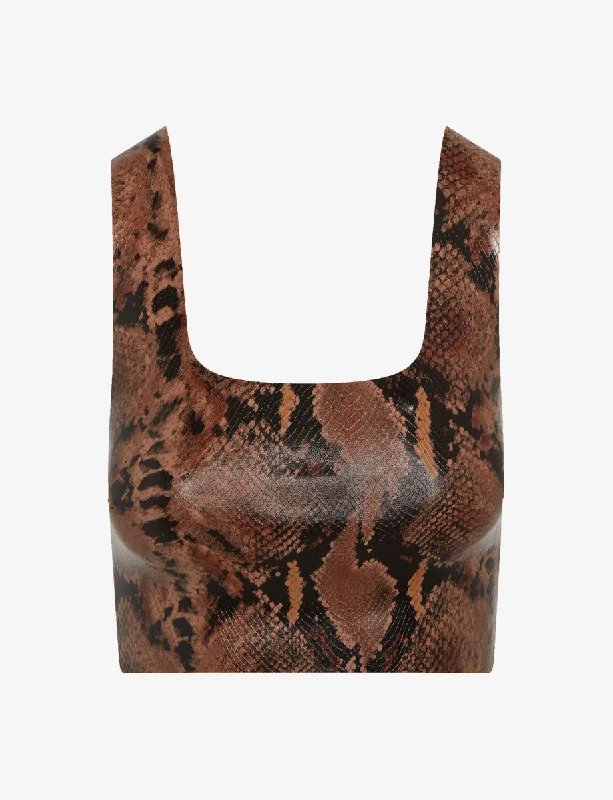 Faux Leather Animal Squareneck Crop Top Rayon Velvet Corduroy