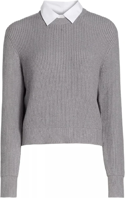 Favorite Daughter Women's Katie Sweater, Ultimate Gray/White Mesh Sweater Canvas Denim