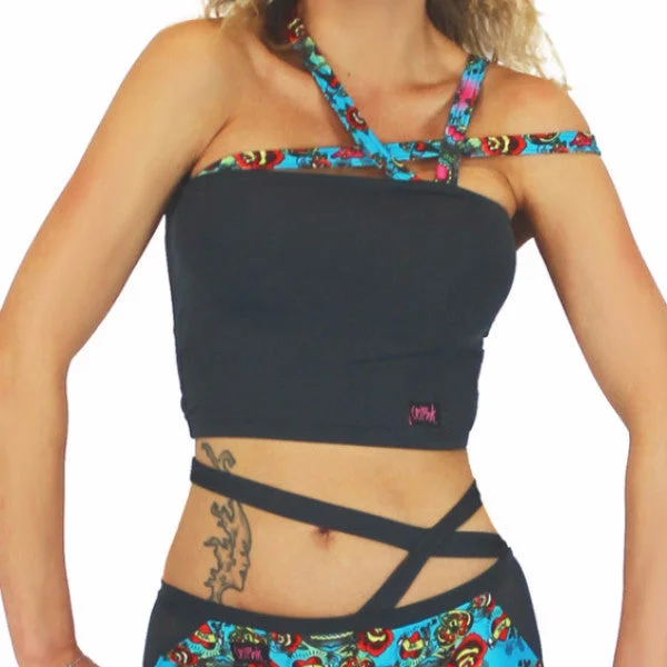 Xena Crop Top - Tattoo Print Sequined Glittery Shiny